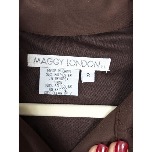 Maggy London Vintage Brown Button Down Midi Dress Collared, Short Sleeve 8 - Picture 9 of 11